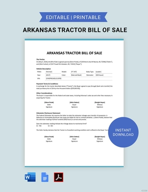 Arkansas Tractor Bill of Sale Template