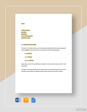 Notice of Private Sale of Collateral Template
