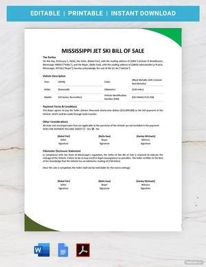 Mississippi Jet Ski Bill of Sale Template