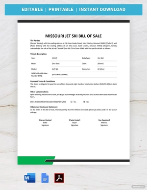 Missouri Jet Ski Bill of Sale Template