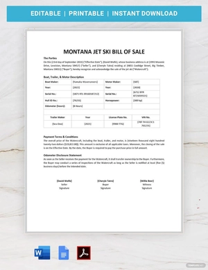 Montana Jet Ski Bill of Sale Template