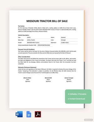 Missouri Tractor Bill Of Sale Template
