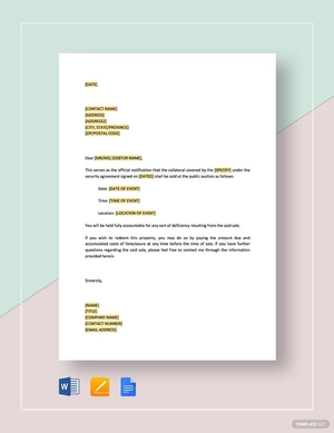 Notice of Public Sale of Collateral Template