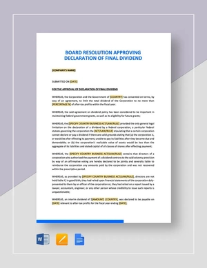 Board Resolution Approving Declaration of Final Dividend Template