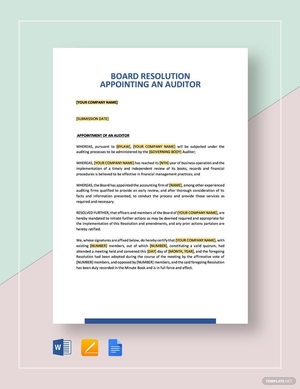Board Resolution Appointing an Auditor Template