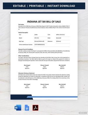 Indiana Jet Ski Bill of Sale Template