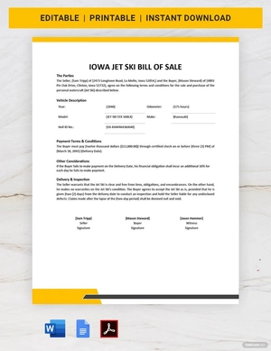 Iowa Jet Ski Bill of Sale Template