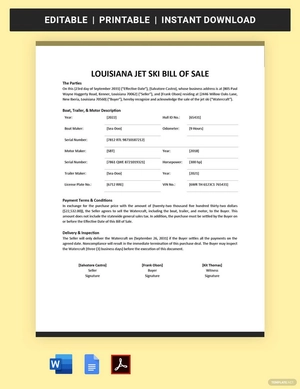 Louisiana Jet Ski Bill Of Sale Template Louisiana Jet Ski Bill Of Sale Template