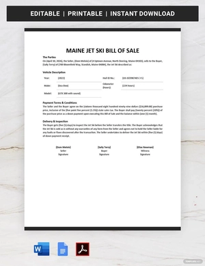 Maine Jet Ski Bill of Sale Template