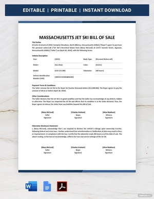 Massachusetts Jet Ski Bill of Sale Template Massachusetts Jet Ski Bill of Sale Template