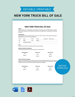 New York Truck Bill of Sale Template