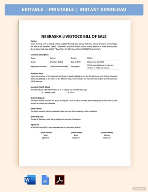 Nebraska Livestock Bill Of Sale Template