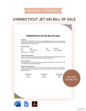 Connecticut Jet Ski Bill Of Sale Template