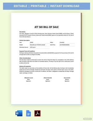 Jet Ski Bill Of Sale Template