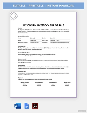 Wisconsin Livestock Bill of Sale Template