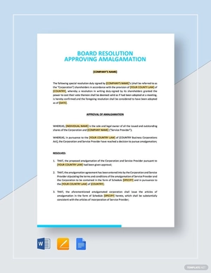 Board Resolution Approving Amalgamation Template
