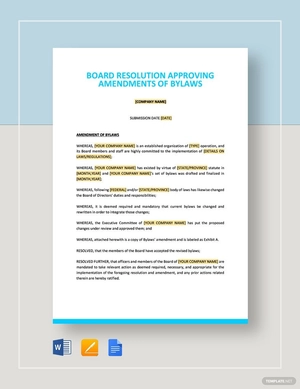 Board Resolution Approving Amendments of Bylaws Template