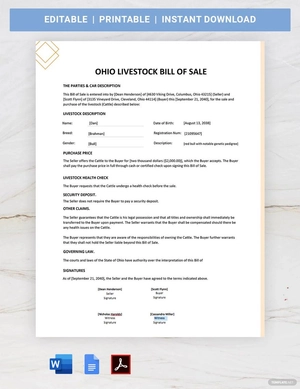 Ohio Livestock Bill of Sale Template