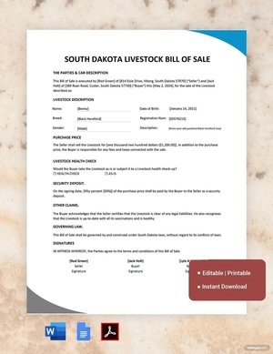 South Dakota Livestock Bill of Sale Form Template South Dakota Livestock Bill of Sale Form Template