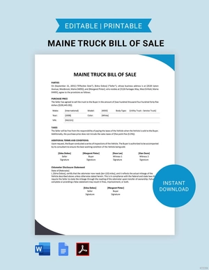 Maine Truck Bill of Sale Template