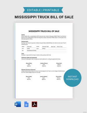 Mississippi Truck Bill of Sale Template