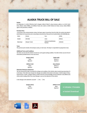 Alaska Truck Bill of Sale Form Template Alaska Truck Bill of Sale Form Template