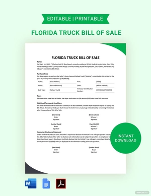 Florida Truck Bill of Sale Form Template Florida Truck Bill of Sale Form Template