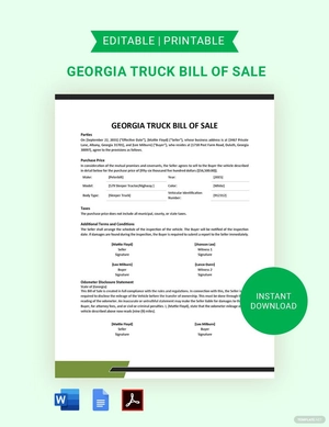 Georgia Truck Bill of Sale Template Georgia Truck Bill of Sale Template