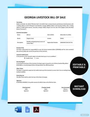 Georgia Livestock Bill of Sale Form Template Georgia Livestock Bill of Sale Form Template
