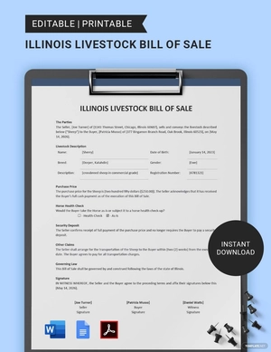Illinois Livestock Bill of Sale Template Illinois Livestock Bill of Sale Template