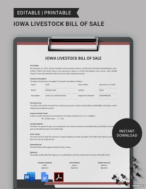Iowa Livestock Bill of Sale Template Iowa Livestock Bill of Sale Template