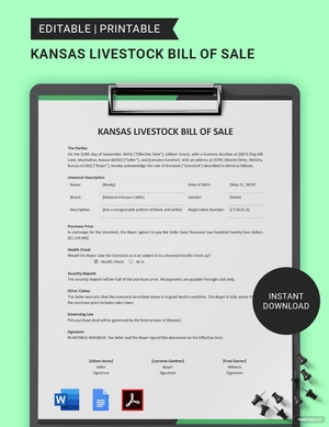 Kansas Livestock Bill of Sale Template Kansas Livestock Bill of Sale Template