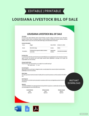 Louisiana Livestock Bill of Sale Template Louisiana Livestock Bill of Sale Template