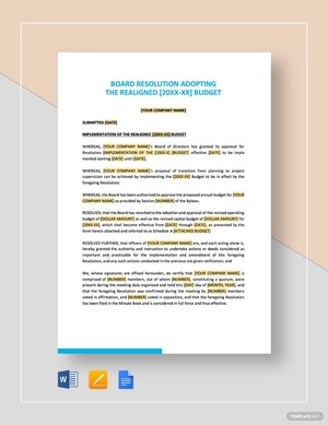 Board Resolution Adopting the Realigned Budget Template