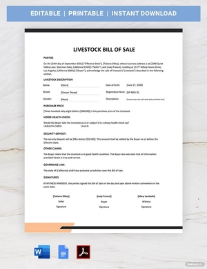 Livestock Bill of Sale Template Livestock Bill of Sale Template