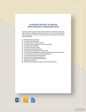 Checklist Items to Consider for Drafting a Promissory Note Template