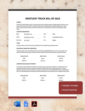 Kentucky Truck Bill of Sale Form Template Kentucky Truck Bill of Sale Form Template