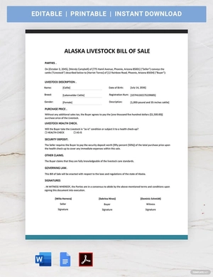Alaska Livestock Bill of Sale Template Alaska Livestock Bill of Sale Template