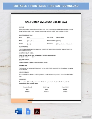 California Livestock Bill of Sale Template California Livestock Bill of Sale Template
