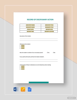 Record of Disciplinary Action and Proposed Changes Template