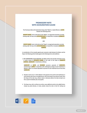 Promissory Note With Acceleration Clause Template