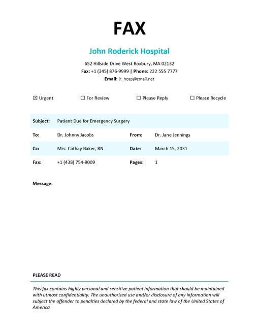 Healthcare Fax Cover Sheet Template