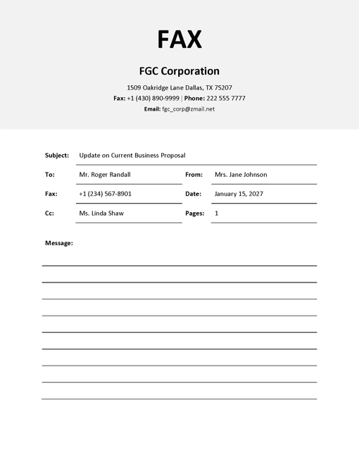 Business Fax Cover Sheet Template