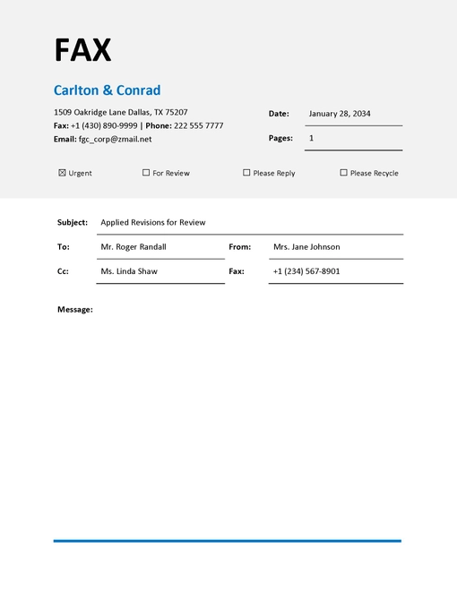 Company Fax Cover Sheet Template