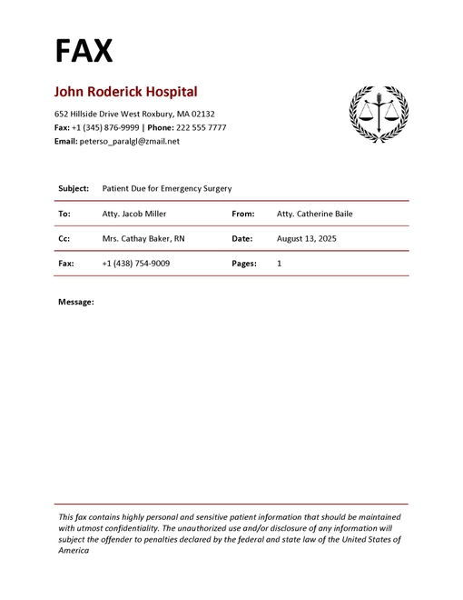 Legal Fax Cover Sheet Template