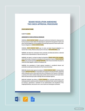 Board Resolution Amending the Check Approval Procedure Template