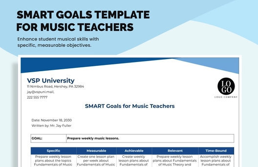 Smart Goals Template For Music Teachers