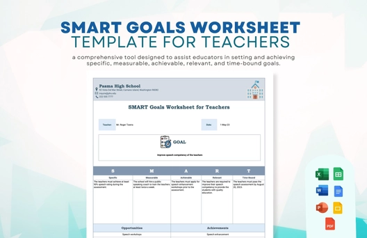 Smart Goals Worksheet Template for Teachers