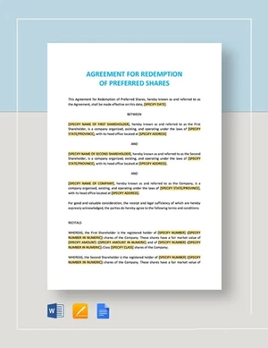 Agreement for Redemption of Preferred Shares Template