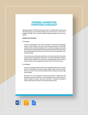 Possible Marketing Strategies Checklist Template